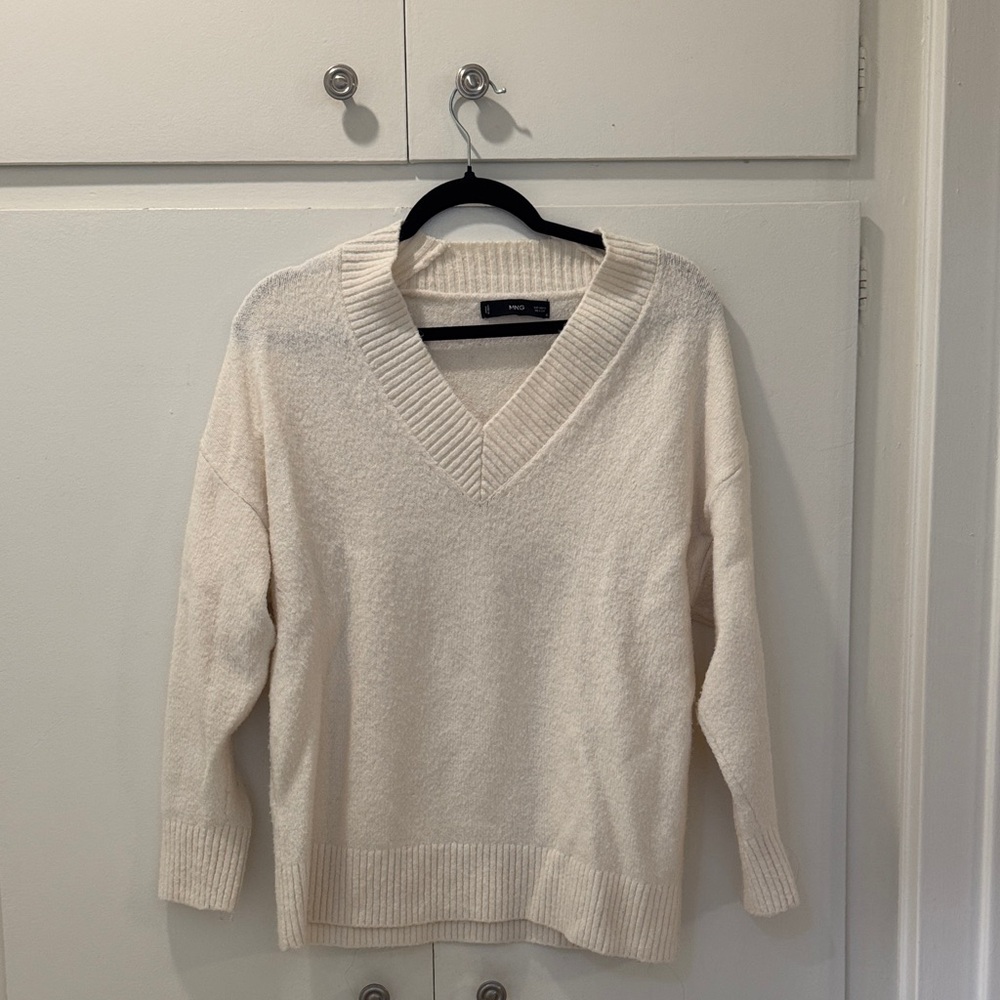 Mango V-Neck Cream Sweater